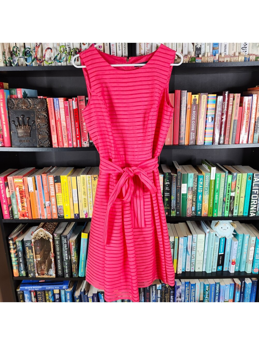 Tommy Hilfiger Pink Fit & Flare Textured Stripe Dress Size 10 Belted Sleeveless